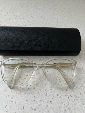 Prada Clear Transparent Frame Glasses with Gold Temples